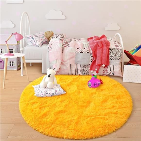 Round Rug 4x4Feet Fluffy Soft AreaRugs for Kids Girls Room Princess Castle Plush - Picture 5 of 6